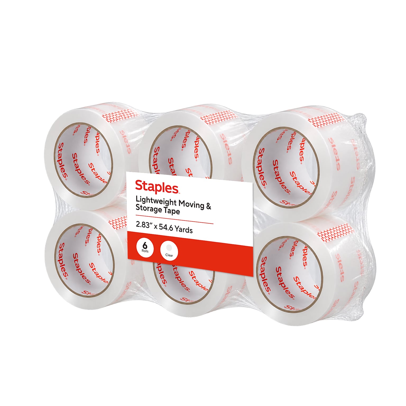 Staples Lightweight Moving & Storage Tape, 2.83” x 54.6 Yards, Clear — 6/Roll Pack