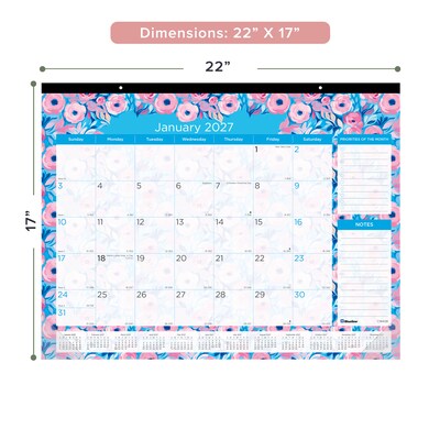 2027 Blueline Colorful Floral 22 x 17 Monthly Desk Pad Calendar (C194128-27)