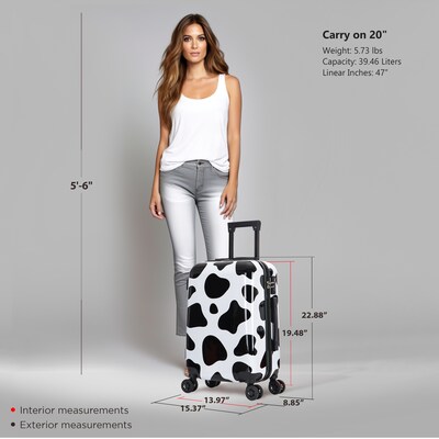 InUSA Prints 22.88" Hardside Suitcase, 4-Wheeled Spinner, TSA Checkpoint Friendly, Cow Animal Print (IUAPC00S-COW)