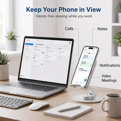 Uncaged Ergonomics 360° Swivel Adjustable Cell Phone Desktop Stand, Silver (SPS-Silver)
