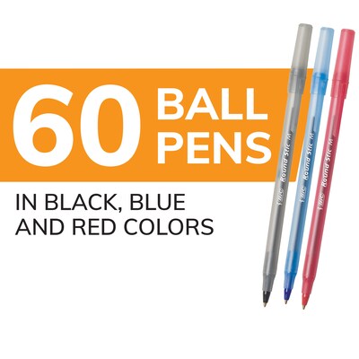 BIC Round Stic Xtra-Life Ballpoint Pen, Medium Point, 1.0mm, Assorted Ink, 60/Pack (GSM609-AST)