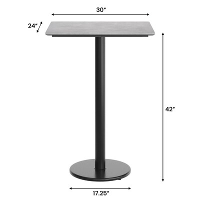 Flash Furniture Acadia Wooden Dining Table with Round Base, 23.75"D x 29.75"W, Gray Faux Concrete/Black Base (ST2430CGTR18B)
