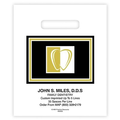 Medical Arts Press® Dental Personalized Small 2-Color Supply Bags; 7-1/2x9, Gold/Black Tooth, 100 B