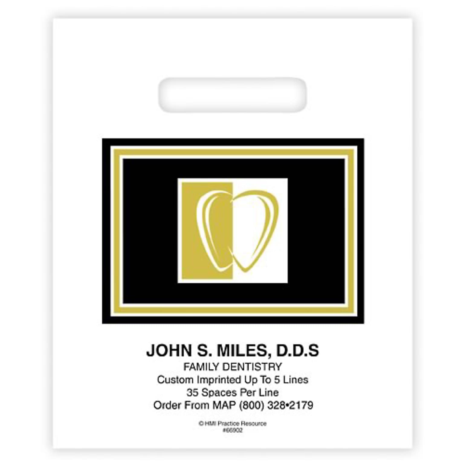 Medical Arts Press® Dental Personalized Small 2-Color Supply Bags; 7-1/2x9, Gold/Black Tooth, 100 Bags, (66902)