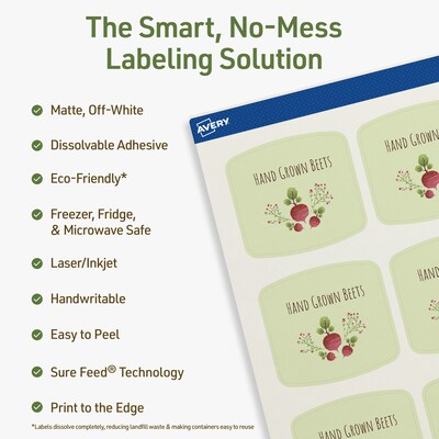 Avery Dissolvable Square Multipurpose Labels, 2 x 2-3/16, Off-white, 60/Pack (94124)