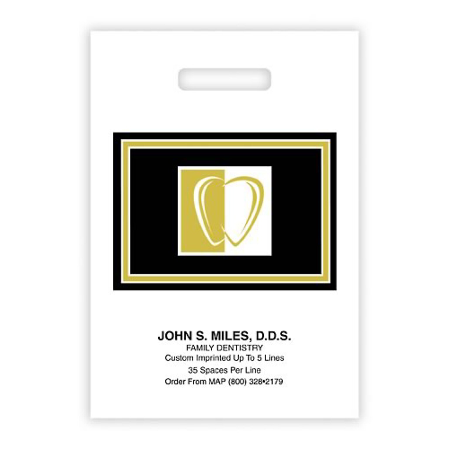 Medical Arts Press® Dental Personalized Large 2-Color Supply Bags; 9 x 13, Gold/Black Tooth, 100 Bags, (66913)