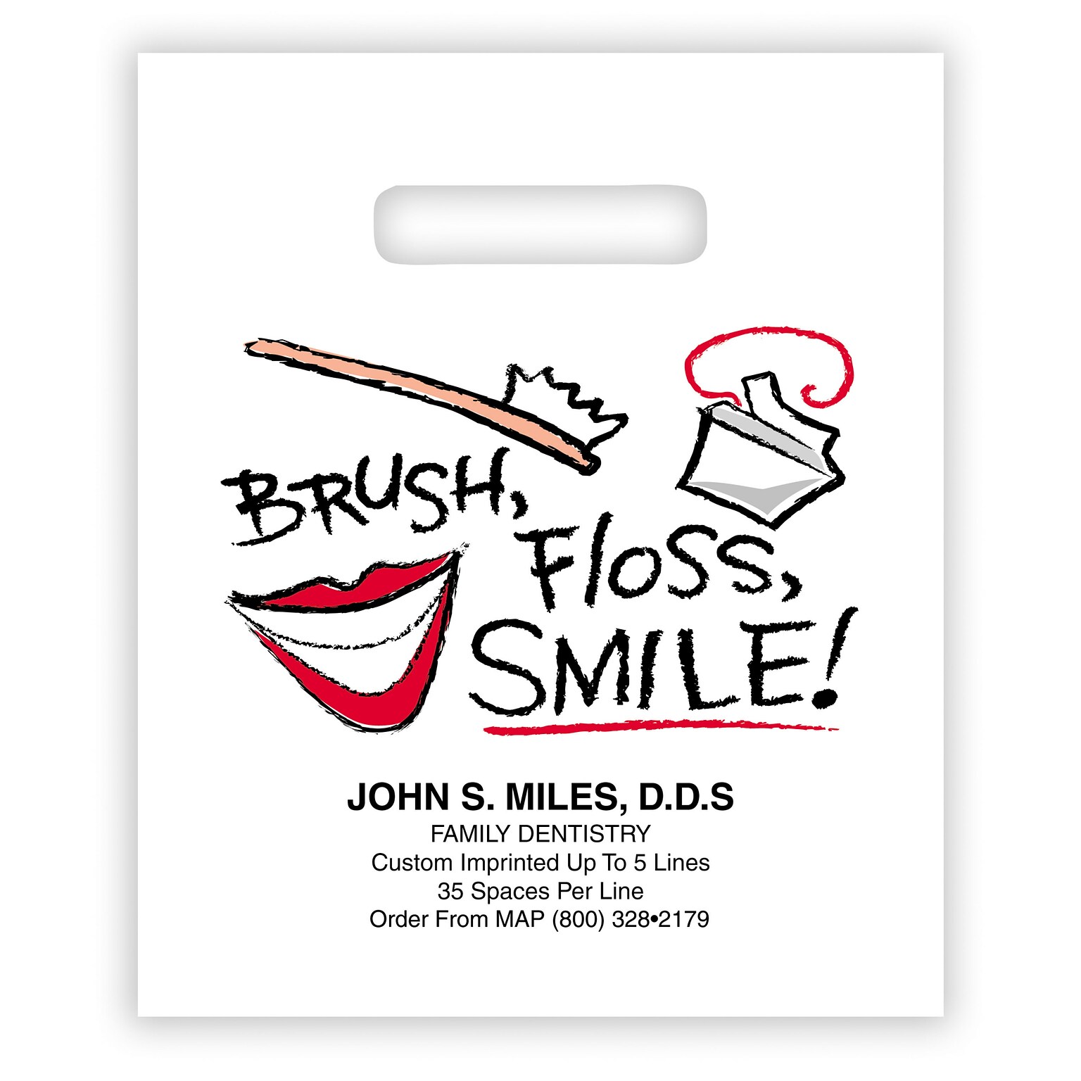 Medical Arts Press® Dental Personalized Small 2-Color Supply Bags; 7-1/2x9, Brush Floss Smile, 100 Bags, (66884)