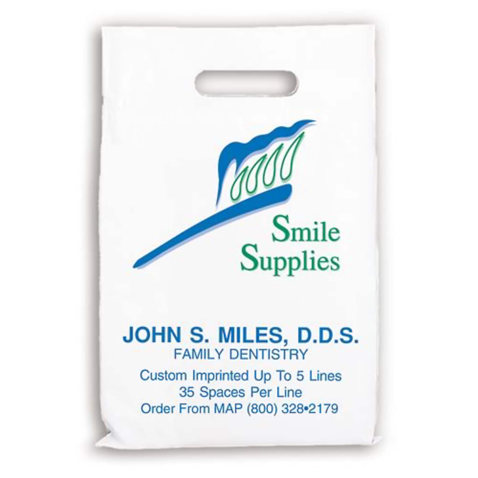 Medical Arts Press® Dental Personalized Large 2-Color Supply Bags; 9 x 13, Smile Supplies/Toothbrush, 100 Bags, (656111)