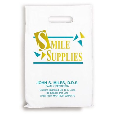 Medical Arts Press® Dental Personalized Large 2-Color Supply Bags; 9 x 13, Smile Supplies in Gold,