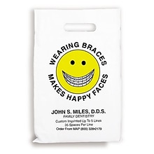 Medical Arts Press® Dental Personalized Large 2-Color Supply Bags; 9 x 13, Happy Face Braces, 100 B