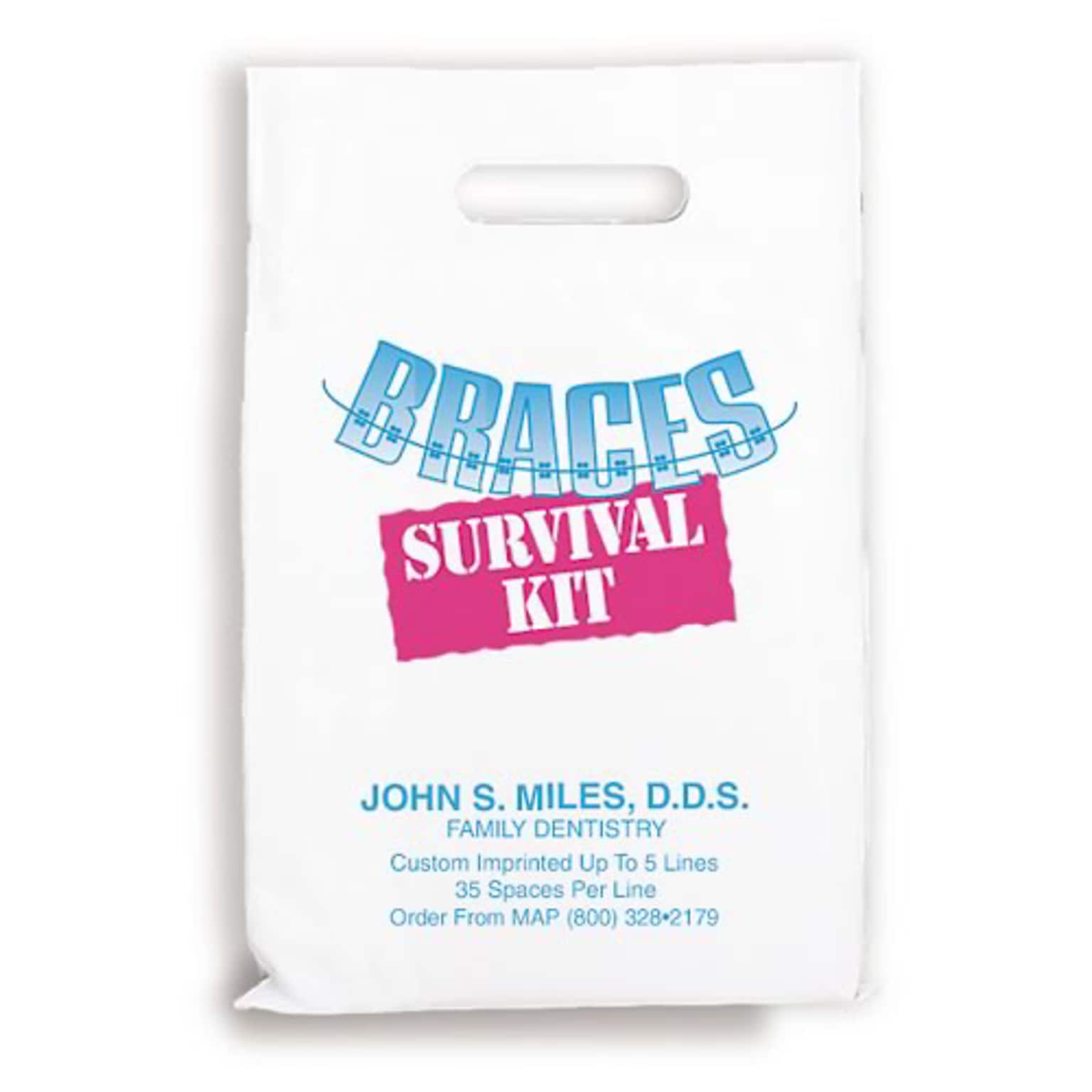 Medical Arts Press® Dental Personalized Large 2-Color Supply Bags; 9 x 13, Braces Survival Kit, 100 Bags, (633981)