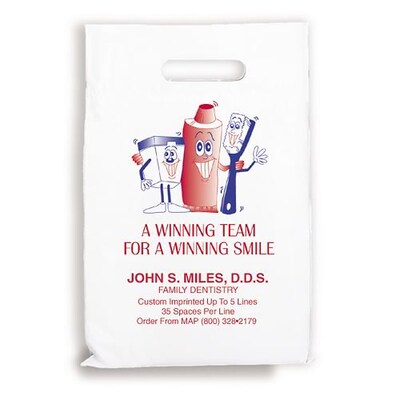 Medical Arts Press® Dental Personalized Small 2-Color Supply Bags; 7-1/2x9, Winning Team/Smile, 100 Bags, (63407)