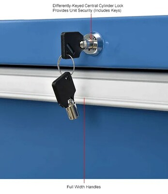 Global Industrial Modular 9-Drawer Cabinet w/ Lock, 36"W x 24"D x 57"H, Blue (298450BL)