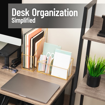 Mind Reader 4-Compartment Glass Desktop Organizer, Gold (3GORG-GLD)