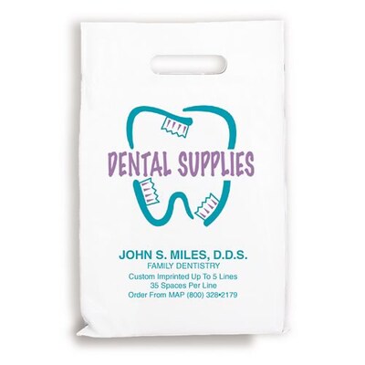 Medical Arts Press® Dental Personalized 2-Color Supply Bags; 9 x 13, Tooth Shaped w/brushes, 100 Ba