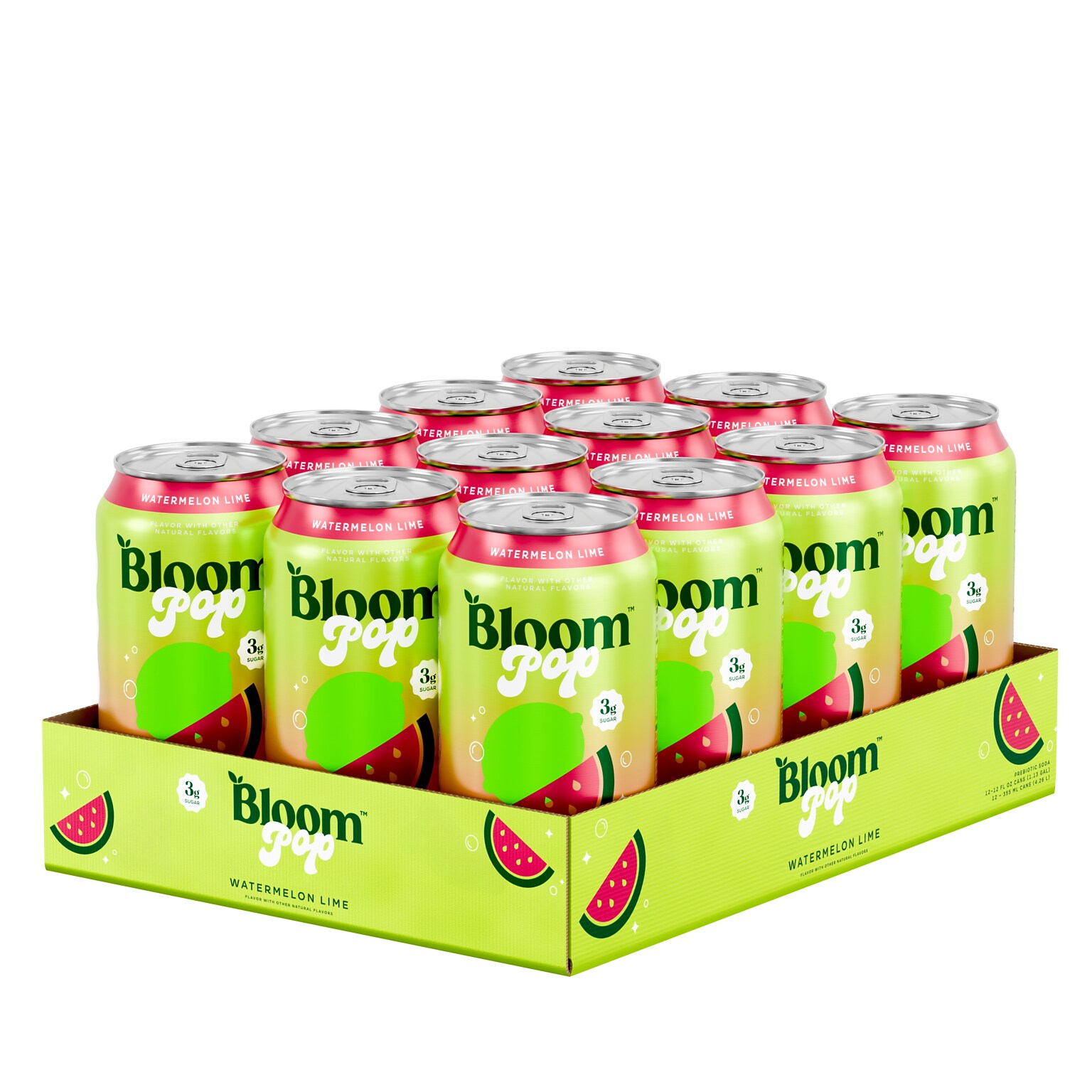 Bloom Pop Prebiotic Watermelon Lime Soda, 12 oz., 12 Cans/Carton (20040250)