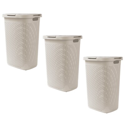 Mind Reader 15.8 Gallon Hamper with Lid, Plastic, Ivory, 3/Pack (3PK60HAMP-IVO)