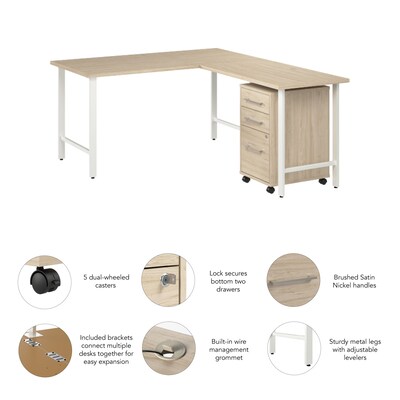Bush Business Furniture Hustle 60"W L Shaped Computer Desk with 3 Drawer Mobile File Cabinet, Natural Elm (HUS006NE)
