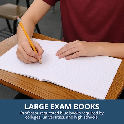 Roaring Spring Paper Products Exam Notebooks, 8.5" x 11", Wide Ruled, 8 Sheets, Blue, 500/Case (77517CS)