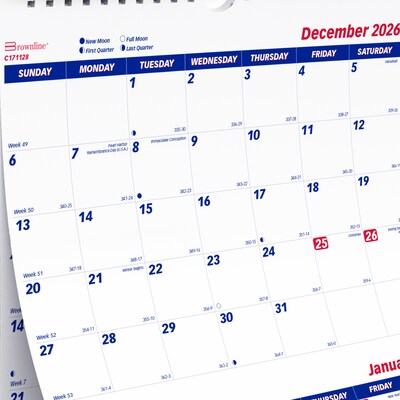 2026-2027 Brownline Classic 12.25" x 27" Three-Month Wall Calendar, White (C171128-27)