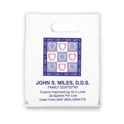 Medical Arts Press® Dental Personalized Large 2-Color Supply Bags; 9 x 13, Smile Care Border, 100 B