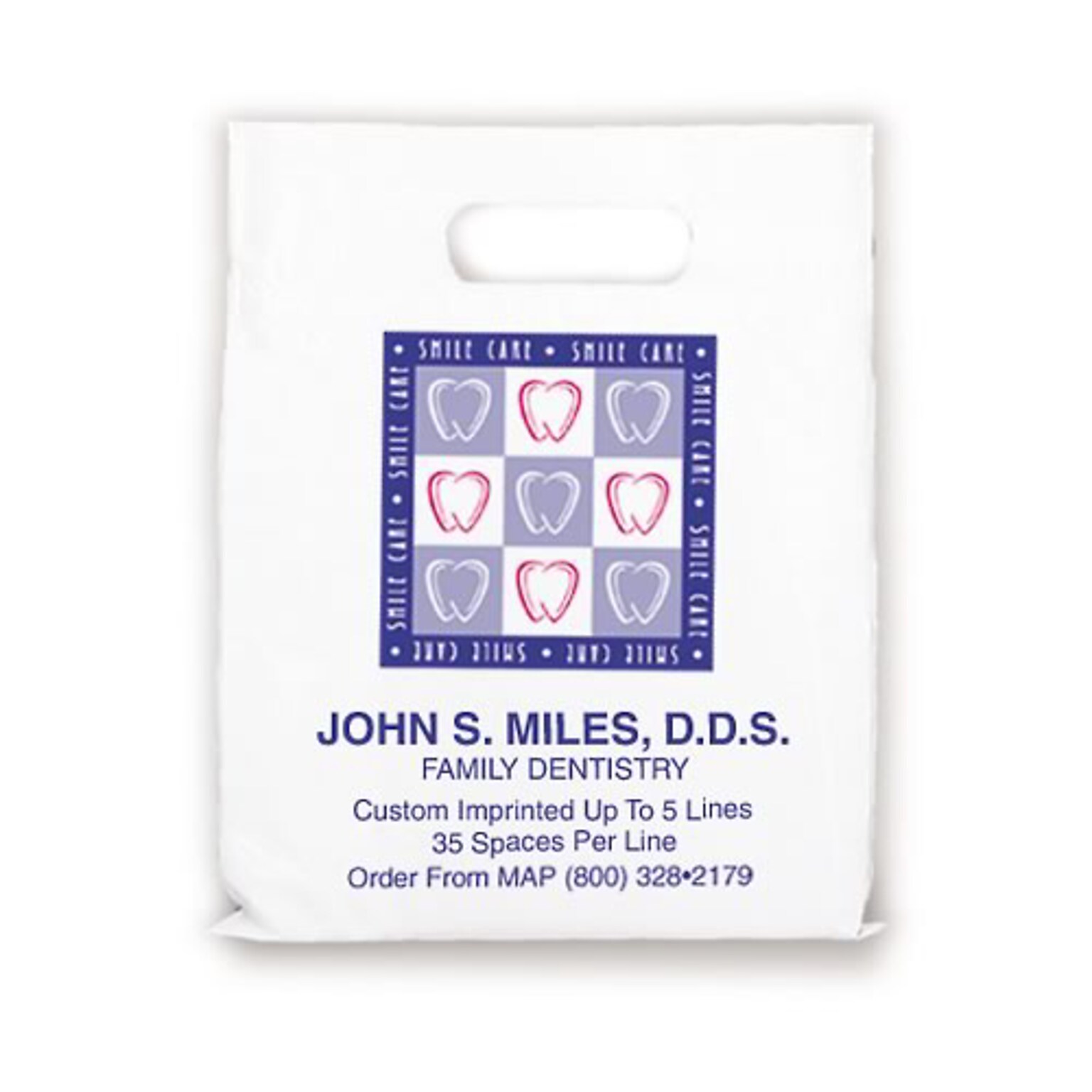 Medical Arts Press® Dental Personalized Large 2-Color Supply Bags; 9 x 13, Smile Care Border, 100 Bags, (656131)