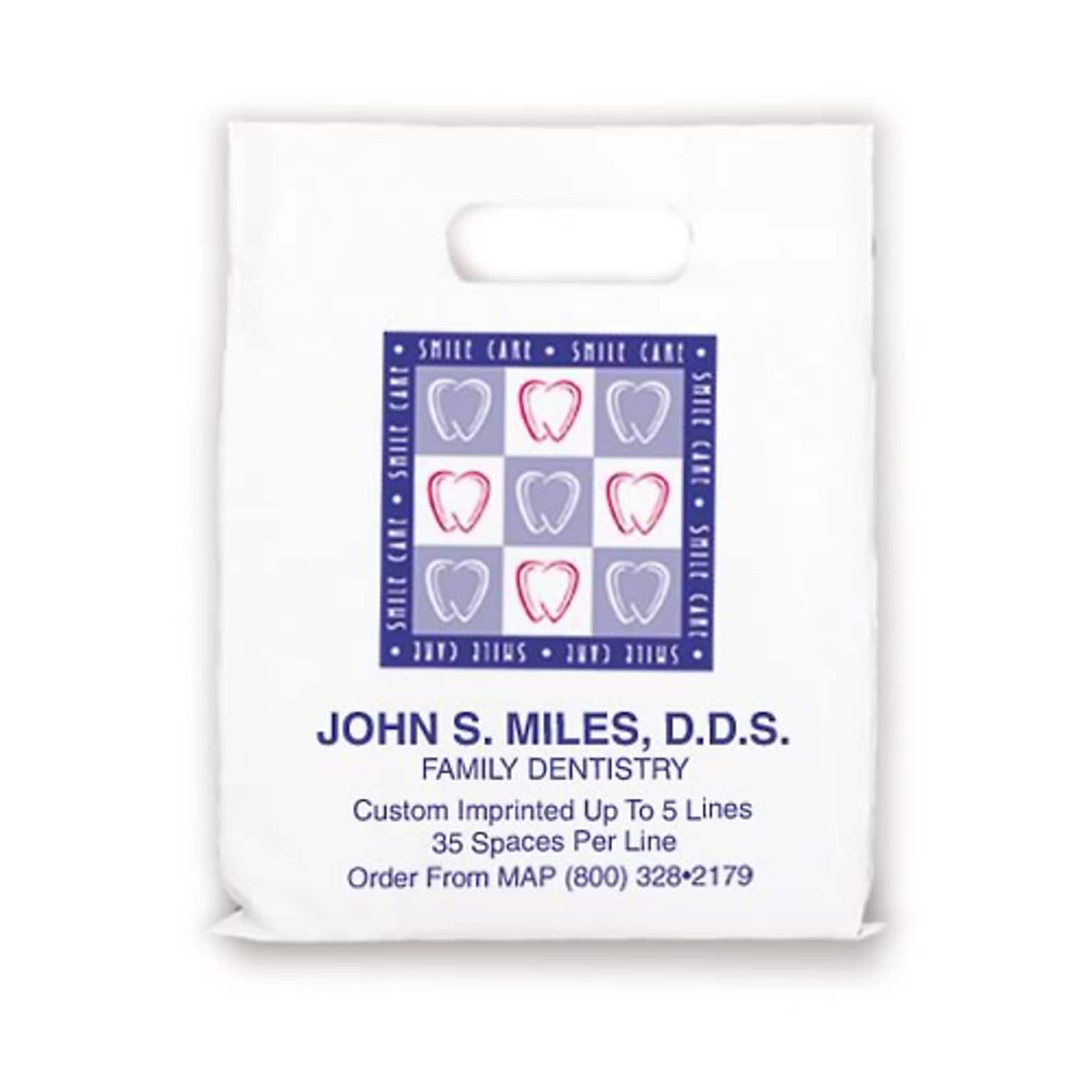 Medical Arts Press® Dental Personalized Large 2-Color Supply Bags; 9 x 13, Smile Care Border, 100 Bags, (656131)