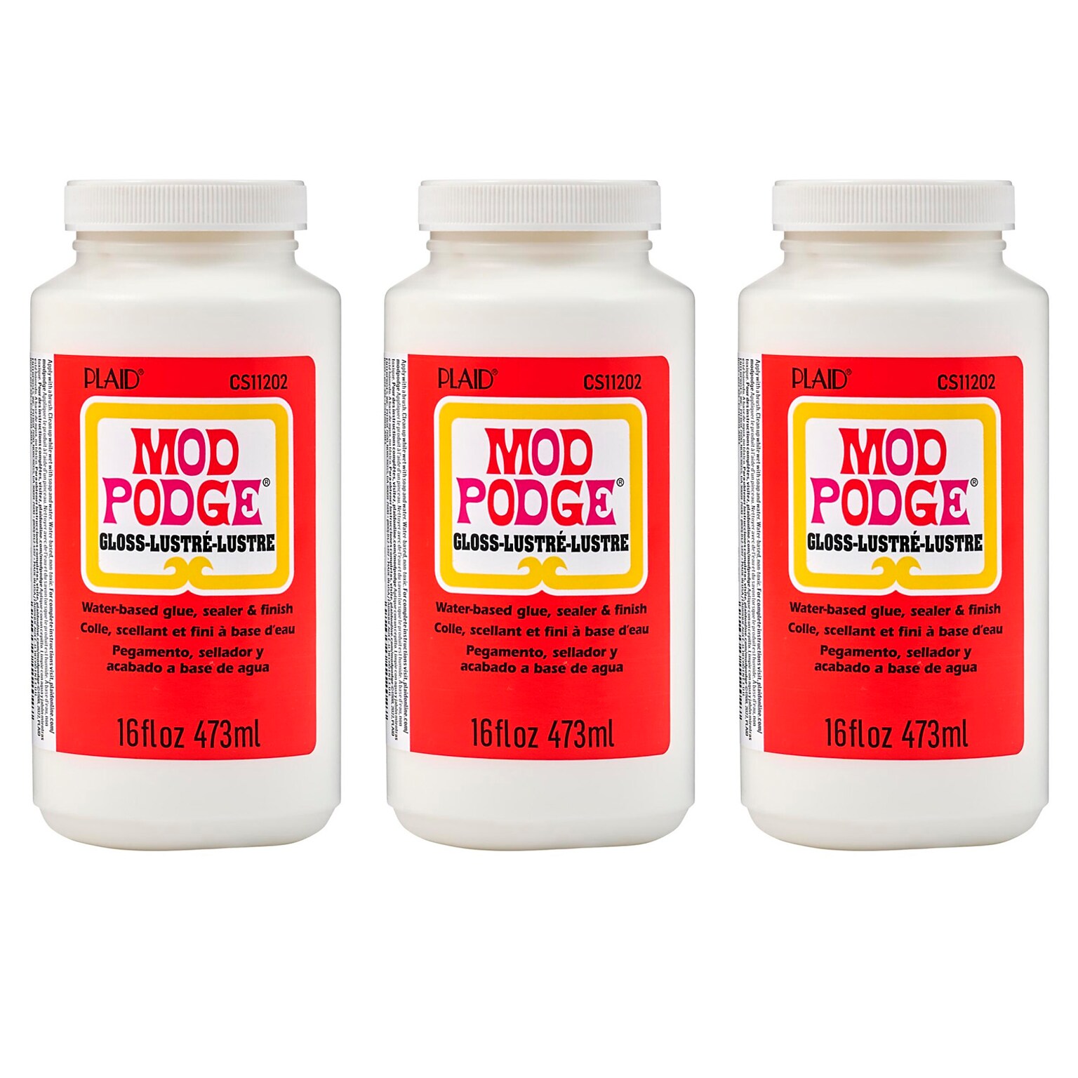 Mod Podge Decoupage Glue, Gloss, 16oz., 3/Pack (MODCS11202-3)