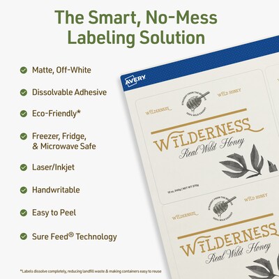 Avery Dissolvable Rectangle Multipurpose Labels, 3-1/3 x 4, Off-white, 60/Pack (94215)