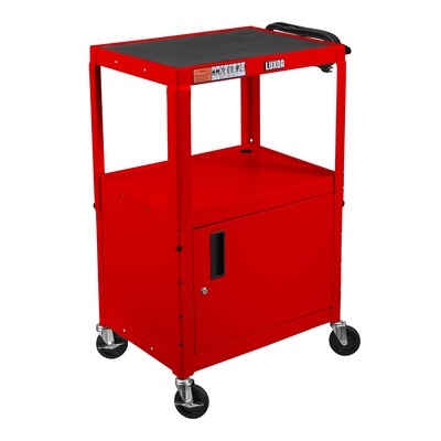 Luxor LEADER 3-Shelf Adjustable Media Utility Cart with Locking Cabinet, Red (AVJ42C-RD)