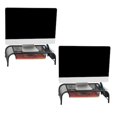 Mind Reader Monitor Stand with Paper Tray, Up to 24 Monitor, Black, 2/Pack (2MESHMON-BLK)