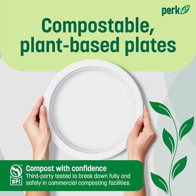 Perk™ Eco Compostable Paper Plates, 9", White, 250/Pack (PK61287)
