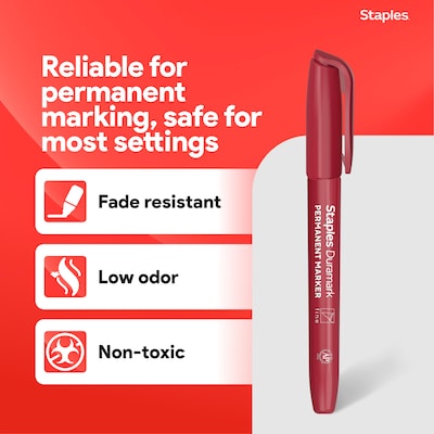 Staples Duramark Permanent Marker, Fine Tip, Red, Dozen (ST62951)