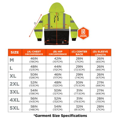 GloWear 8311BK High Visibility Long Sleeve Black Bottom Hooded Sweatshirt, ANSI Type R Class 3, Lime, Medium (22873)