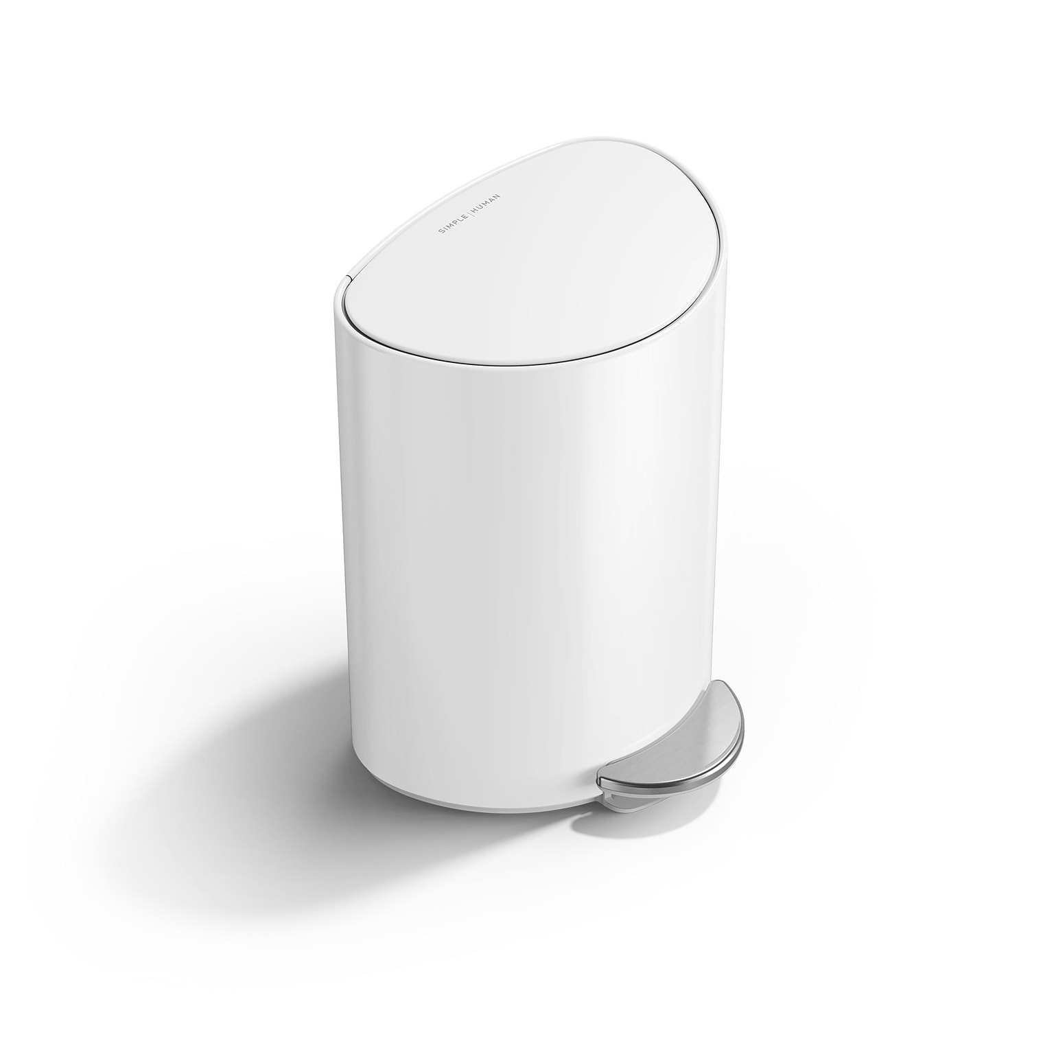 simplehuman 6L Semi-Round Can with Liner Pocket, White Steel, Indoor Step Trash Can, 1.6 Gallons (CW2108)