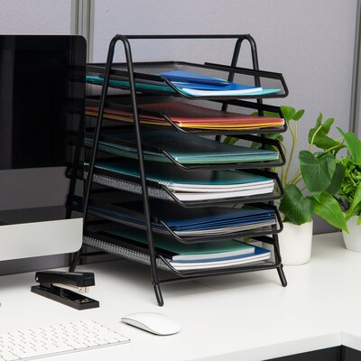 Mind Reader 6-Tier Stackable Paper Desk Tray Organizer, Metal, Black (6TPAPER-BLK)
