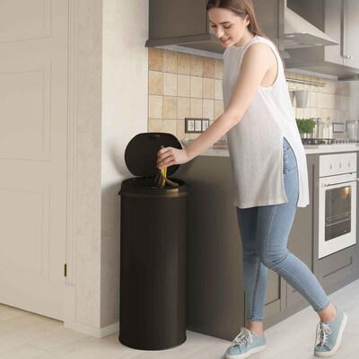 iTouchless Stainless Steel Round Sensor Trash Can with AbsorbX Odor Control System, Black, 13 Gal. (MT13RB)