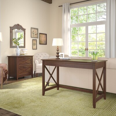 Bush Furniture Key West 48W Writing Desk with 2 Drawer Lateral File Cabinet, Bing Cherry (KWS003BC)