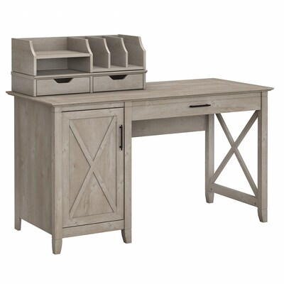 Bush Furniture Key West 54W Single Pedestal Desk with Desktop Organizers, Washed Gray (KWS010WG)