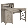 Bush Furniture Key West 54W Single Pedestal Desk with Desktop Organizers, Washed Gray (KWS010WG)