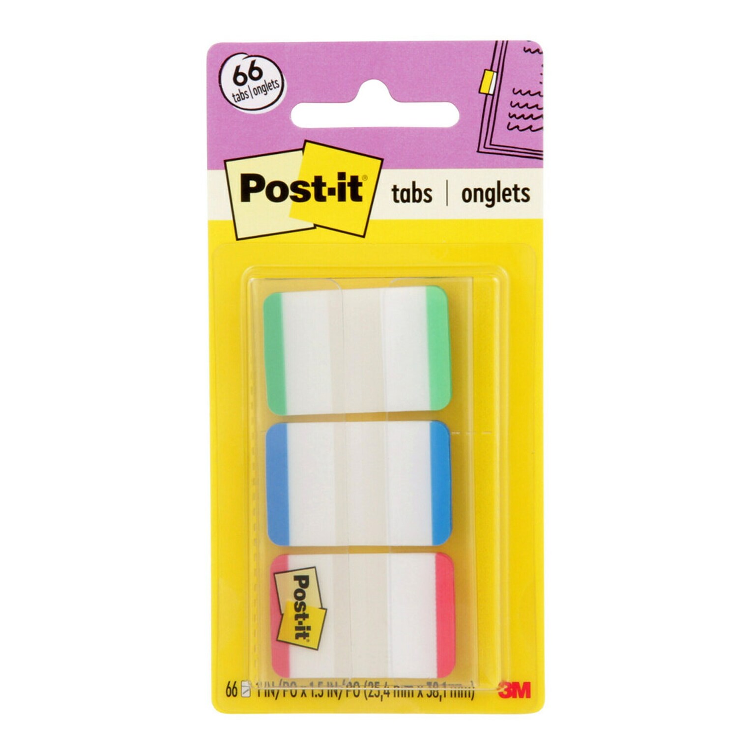 Post-it Tabs, 1 Wide, Assorted Colors, 66 Tabs/Pack (686L-GBR)