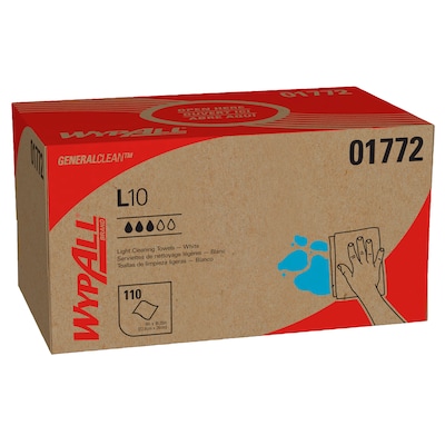 WypAll GeneralClean L10 Fabric Cleaning Wipers, 10.25 x 9, White, 110 Wipers/Box, 18/Carton (01772)