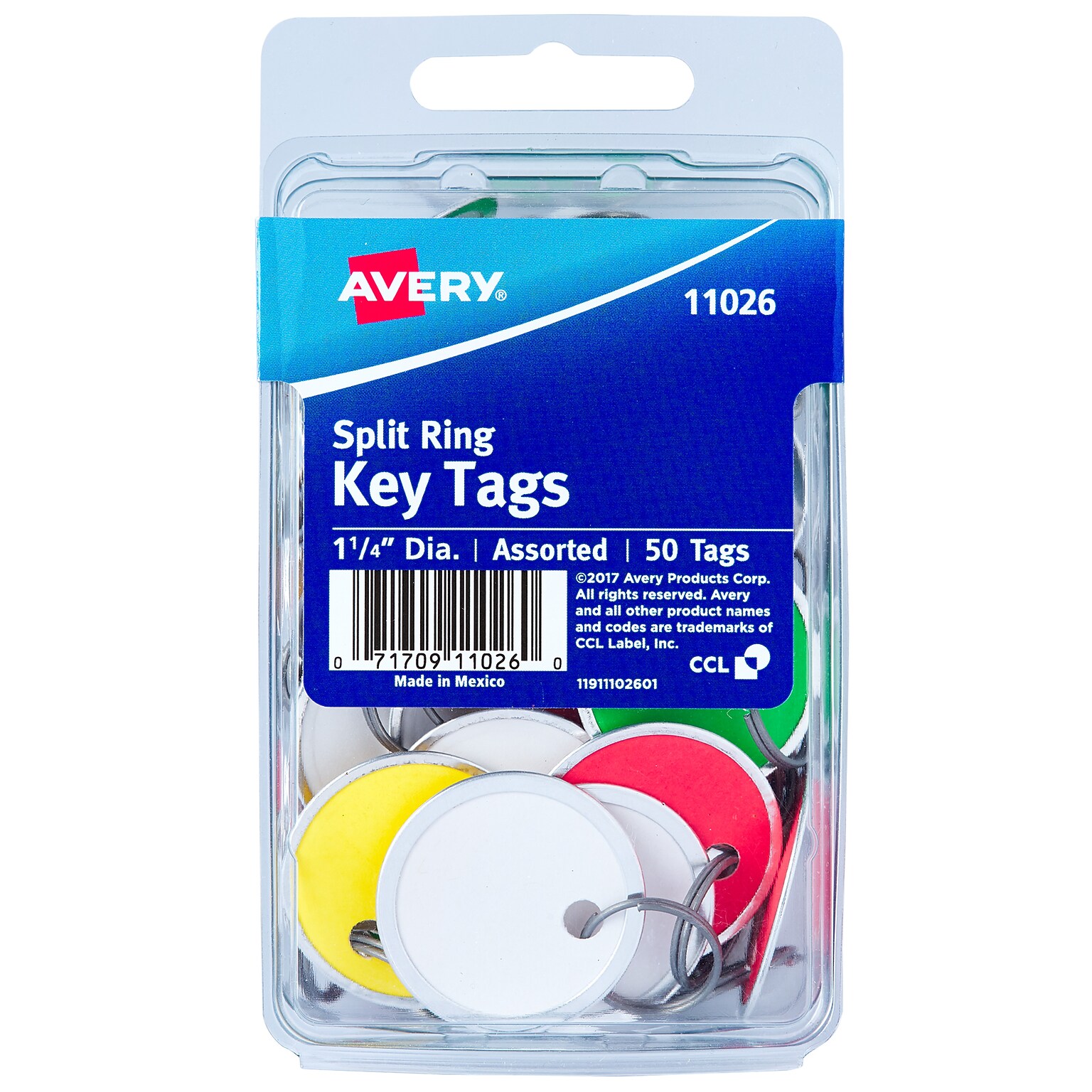 Avery Split Ring Key Tags, Assorted Colors, 50/Pack (11026)