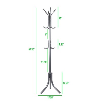 Mind Reader 68.32" x 17.5" Coat Stand, Silver, Metal (COATRACK11-SIL)
