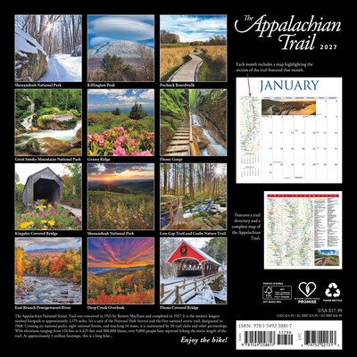 2027 Willow Creek Appalachian Trail 12 x 12 Monthly Wall Calendar, Assorted Colors (58817)