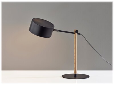 Adesso Dylan Incandescent Desk Lamp, 19", Matte Black/Natural Wood (6073-01)