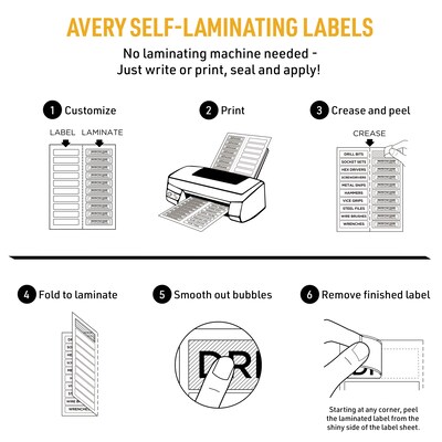 Avery Laser/Inkjet Self-Laminating ID Labels, 1-1/32" x 3-1/2", White, 10 Labels/Sheet, 25 Sheets/Pack, 250 Labels/Pack (00757)