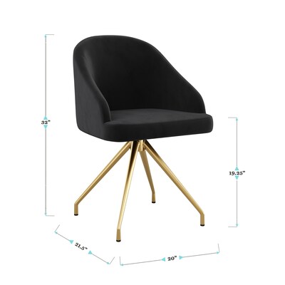 Martha Stewart Sora Velvet Swivel Task Chair, Black/Polished Brass (CH222119BKGLD)