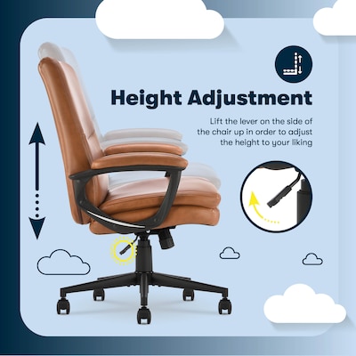 Serta Comfort Modern Ergonomic Bonded Leather Swivel Executive Chair, Cognac (CHR10132D)