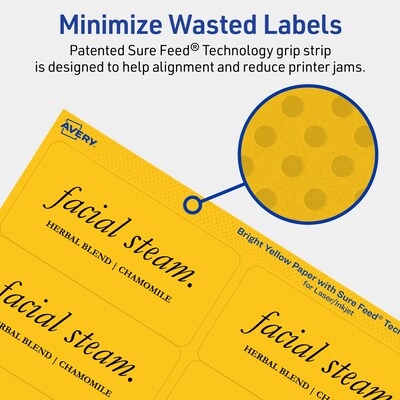 Avery Laser/Inkjet Rectangle Multipurpose Labels, 2" x 4", Bright Yellow, 200/Pack (94207)
